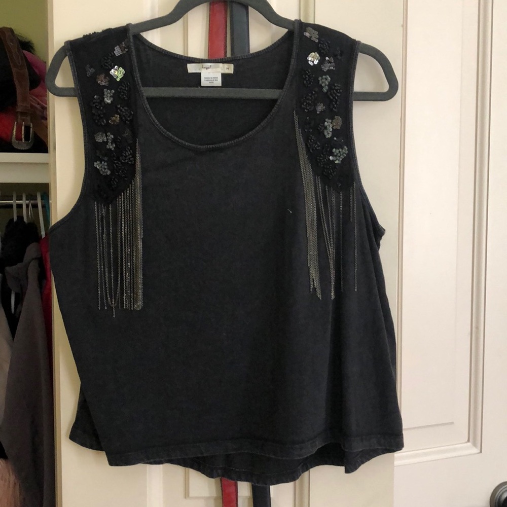 Black cotton embellished tank